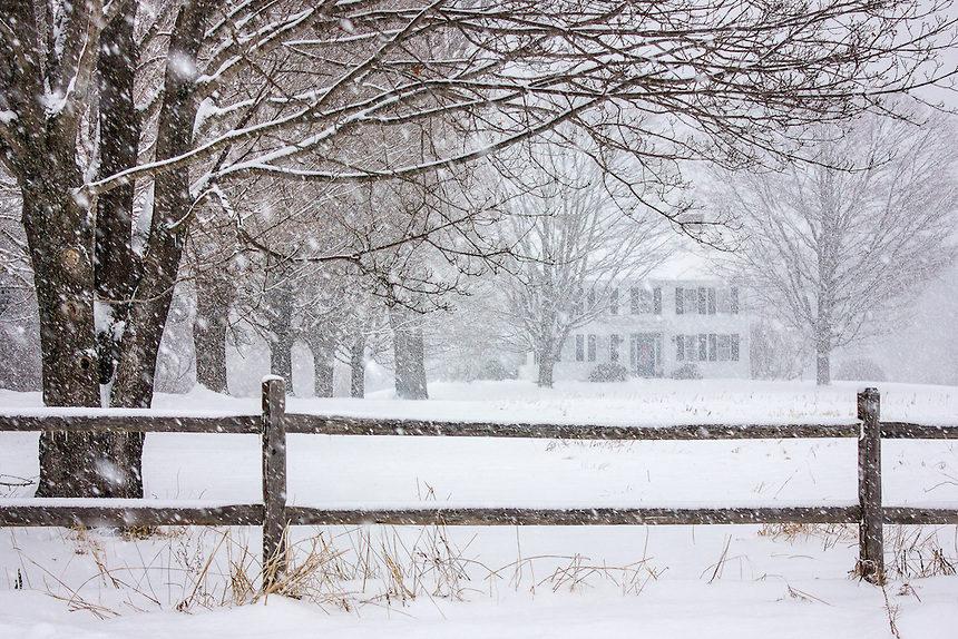 Here's a shot I've had in mind for a while. It was finally snowing hard enough to capture it on the way home from Biddeford Pool. To me, this is iconic New England. An old ship captain's home at the end of a tree lined drive, with a split-rail fence bordering the road. It's nice to get a shot that is iconic and also not already photographed a million times by other photographers.